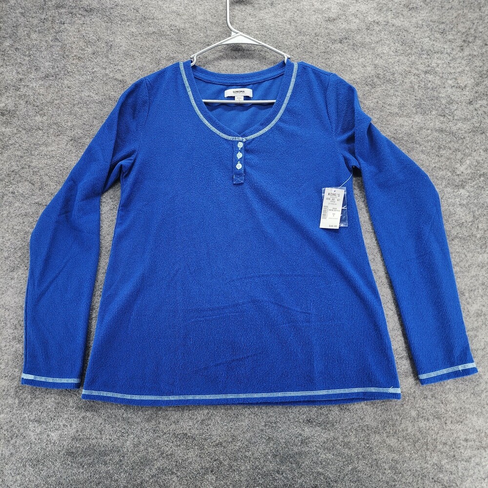 Sonoma Shirt Womens Small Long Sleeve Blue Waffle Henley